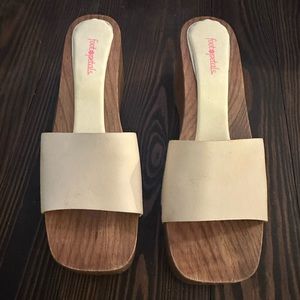 ZARA Wooden Leather Slides Platform Ivory